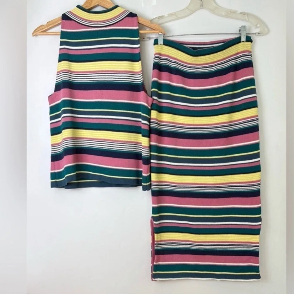 Maeve Anthropologie Lana Striped Knit Mock Neck Sleeveless Midi Dress Set Size M